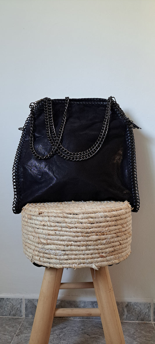 Leather bag with decorative chains