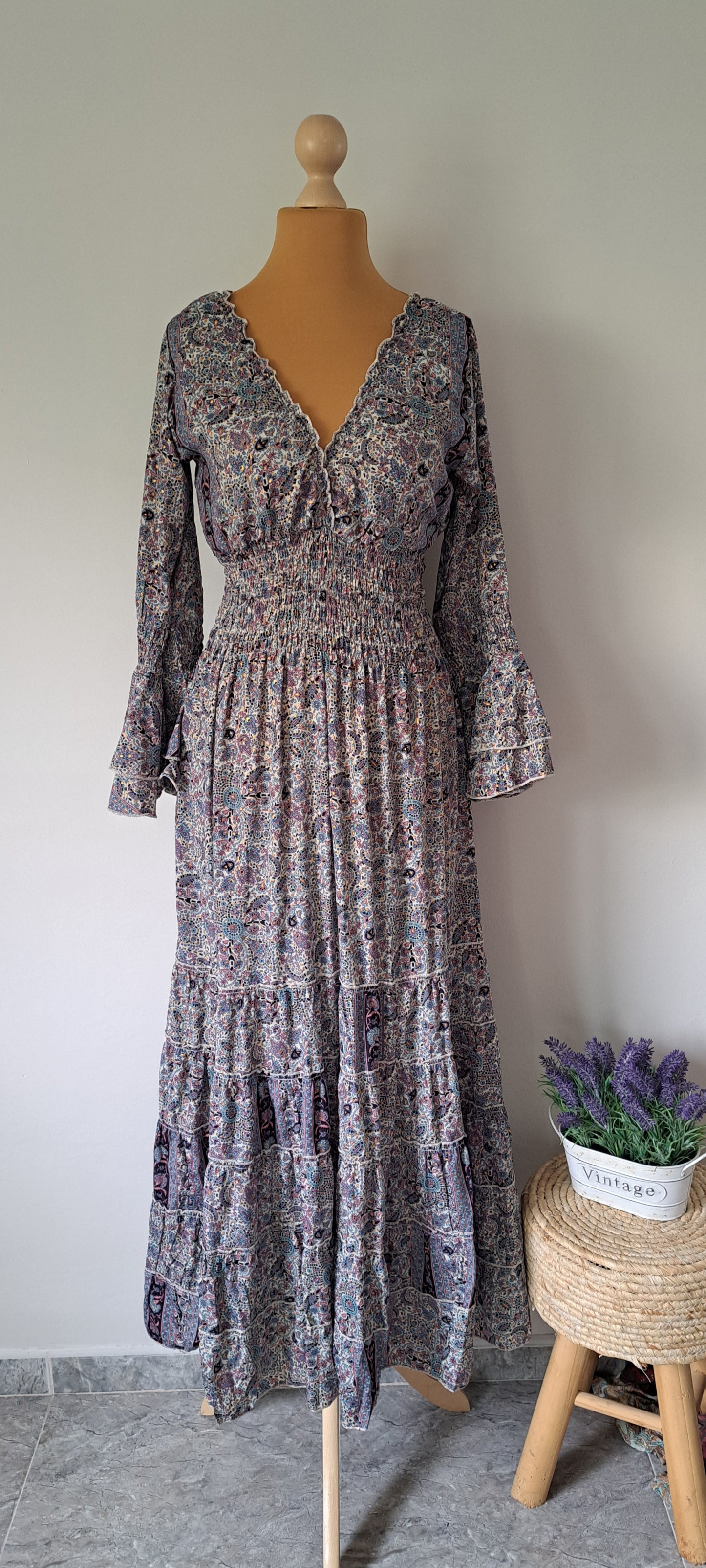 Vestido largo boho con manga larga