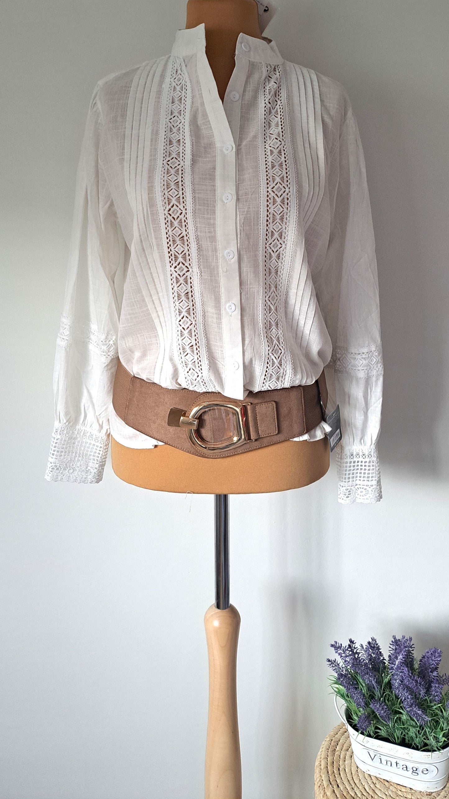 Shirt with embroidered lace