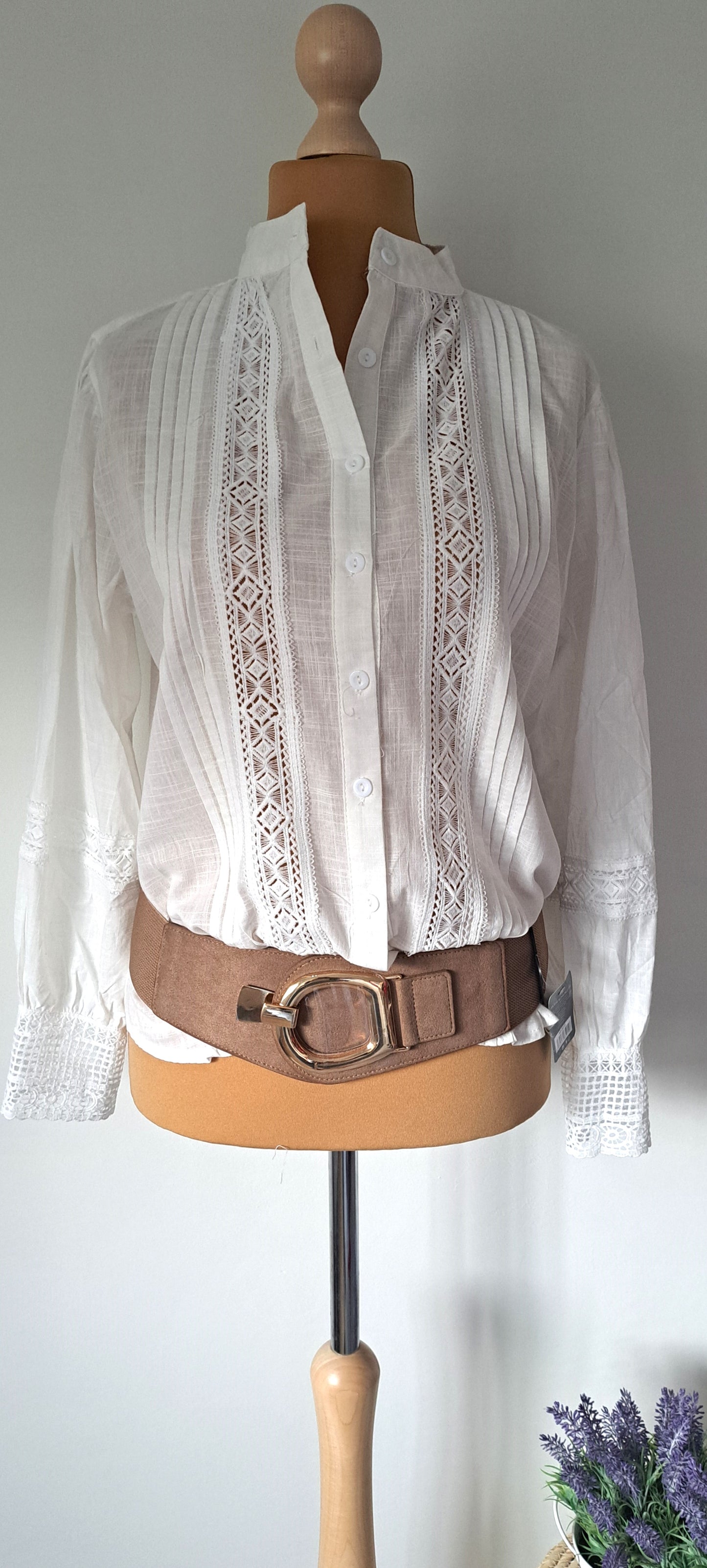 Shirt with embroidered lace