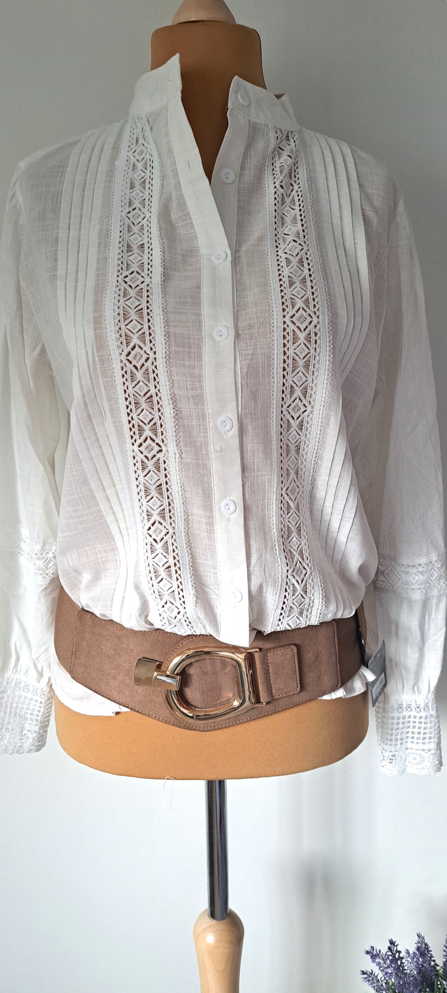 Shirt with embroidered lace